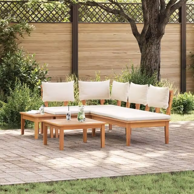 Berkfield Home 4 Piece Rustic Teak Wood Garden Bench Set in Brown – 1