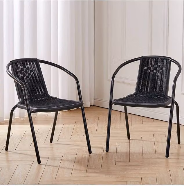 Living and Home Set of 2 Black PE Rattan Stacking Outdoor Garden Chairs
