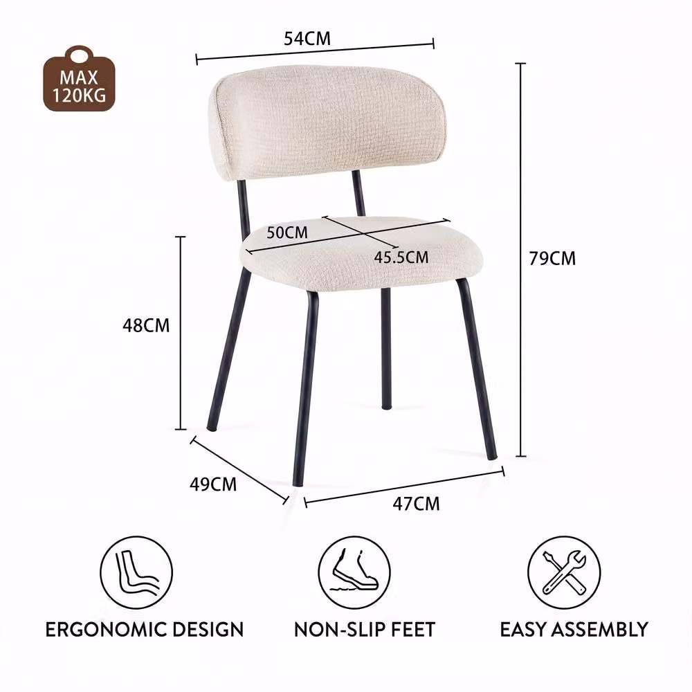 SONARA Set of 2 Mid-Century Dining Chairs with Armrests in Beige Linen Fabric – 2