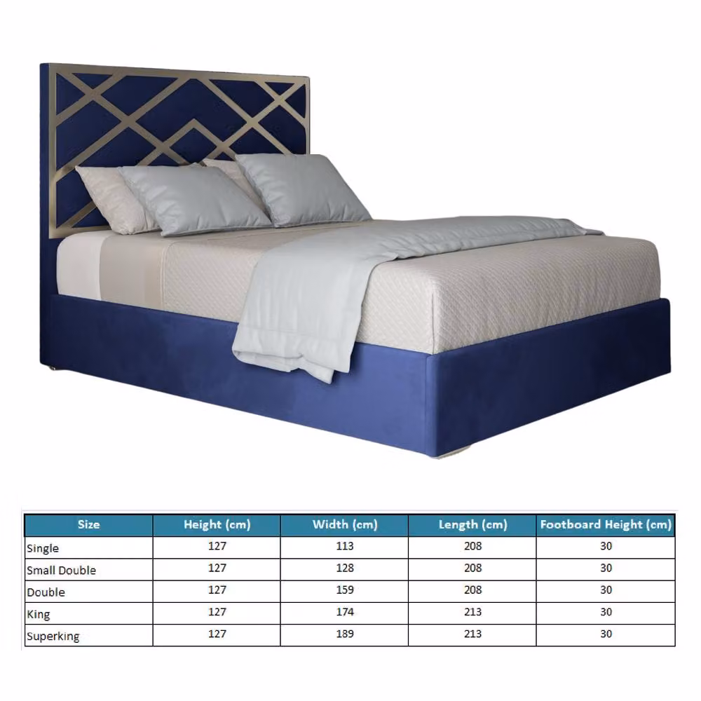 Casani Malton Upholstered Velvet Designer Bed Frame in Blue with Metal Accents, W/D/H: 127 x 128 x 200 cm – 5