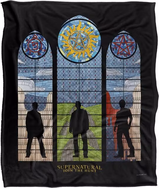 Warner Brothers Supernatural Stained Glass Silky Touch Super Soft Throw Blanket, White and Multicolour, W x D: 152.4 x 127.0 cm – 1