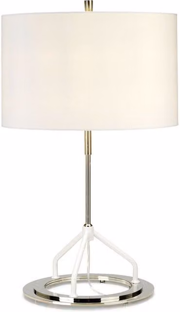 Loops Table Lamp with White Fabric Shade and Dark Grey Polished Nickel Finish, E27 60W LED Compatible