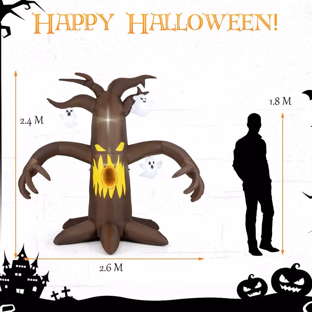 CASART Halloween Inflatable Scary Tree with Ghost, Brown, Height: 237.7 cm – 6