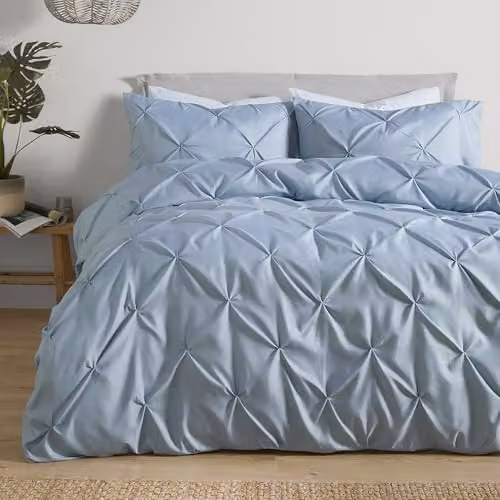 Serene Lara Blue Pleated Duvet Cover Set with 2 Pillowcases, W/D/H: 200 x 200 cm