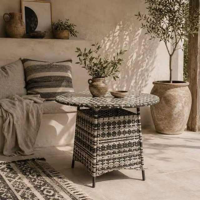 Wyld Haus Viveke Grey Rattan Outdoor Coffee Table with Tempered Glass Top – 1