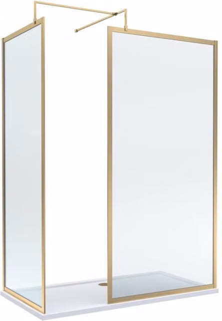 Balterley Framed Walk-In Wetroom Bundle with Rectangular Tray, Brushed Brass and Gold, W: 1500 mm, D: 700 mm