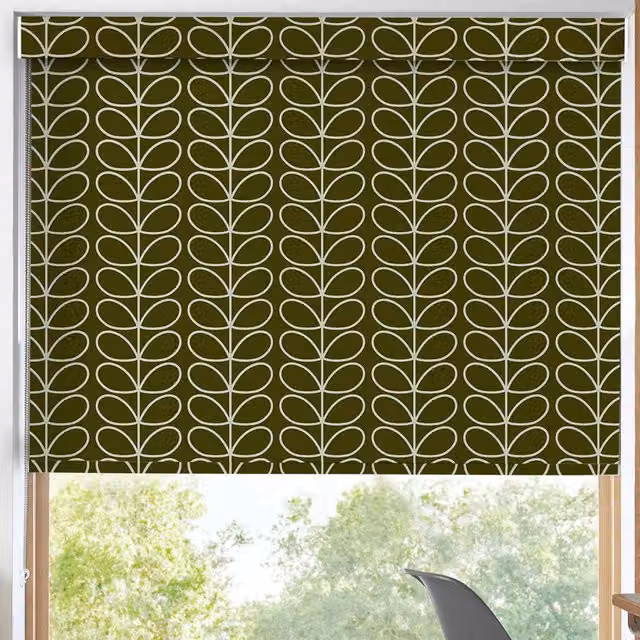 Orla Kiely Linear Stem Translucent Made to Measure Roller Blind in Kelp Green and Brown