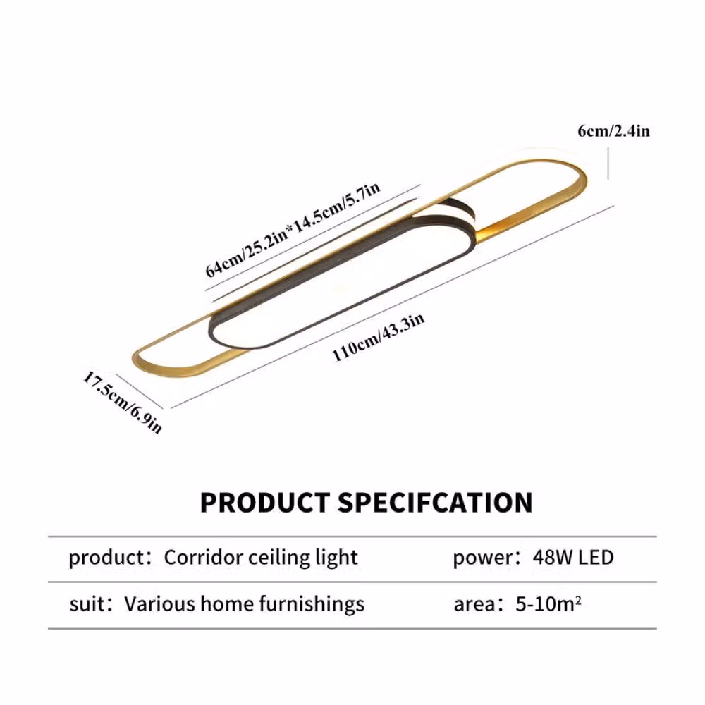 NIVOR 48W Linear Acrylic LED Ceiling Light with Remote Control, Dimmable, Gold/Brass – 2