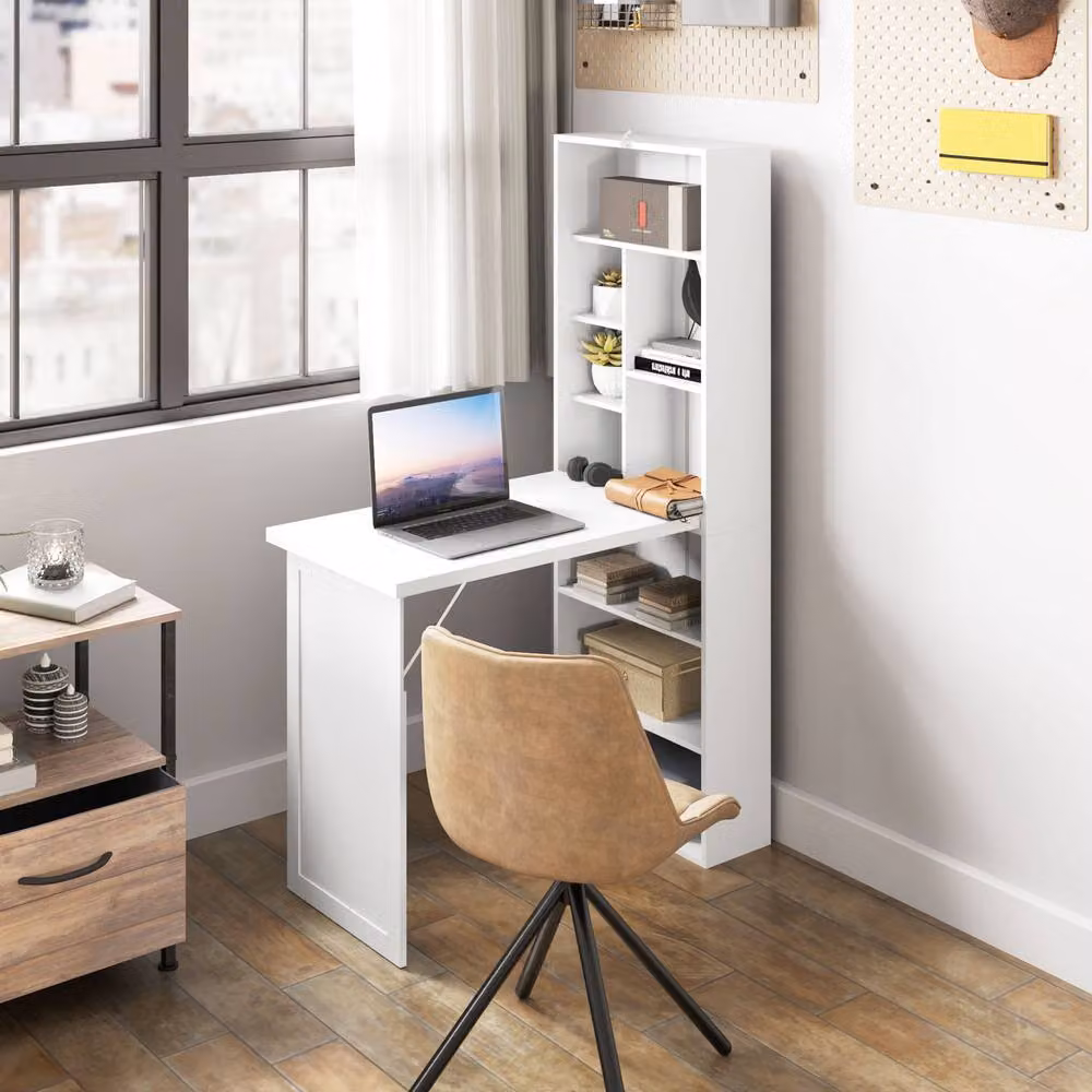 ERGOVEXA Modern White Wall Mounted Secretary Desk with Folding Top and Storage Board – 2