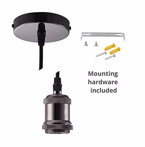 Innoteck Vintage E27 Ceiling Pendant Lamp Holder with Metal and Fabric Braided Light Fitting in Pearl Black – 2