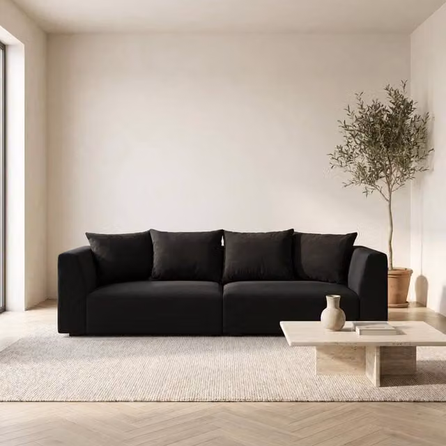 Abakus Direct Tokyo 3 Seater Sofa in Black Bamboo Basket Weave Fabric with Deep Seats
