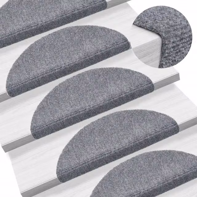 Berkfield Home Self-adhesive Stair Mats, 5 Pieces, Light Grey, W: 56 cm, D: 17 cm, H: 3 cm – 1