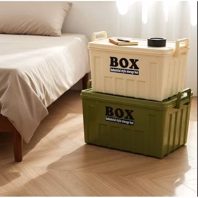 NESTLUNE Green Industrial Style Plastic Storage Box with Lid – 1