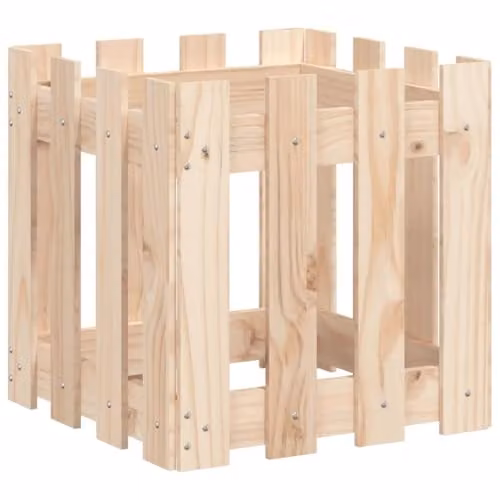 vidaXL Garden Planter with Fence Design in Brown and Beige Solid Wood, W/D/H: 40 x 40 x 40 cm