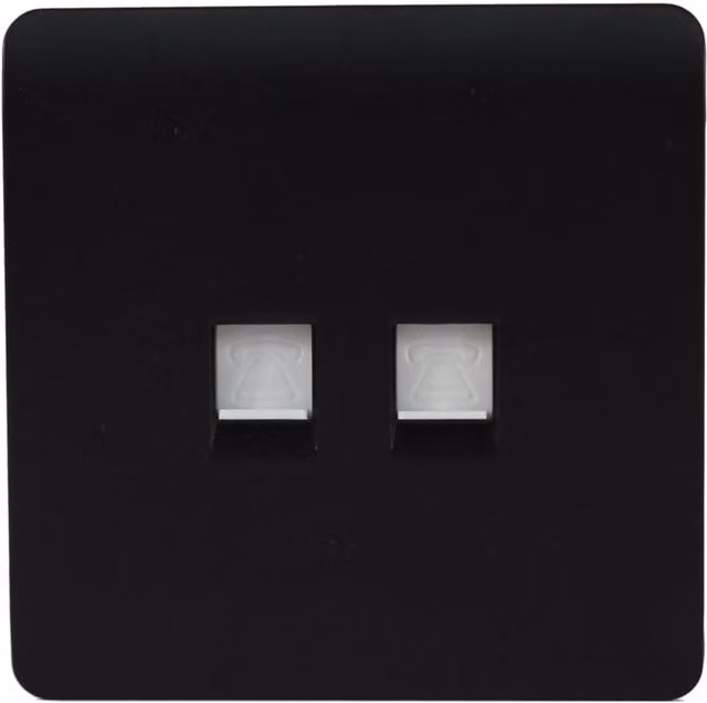 Trendi Switch 2 Gang RJ45 Cat 6 Ethernet and Telephone Secondary Sockets in Matt Black
