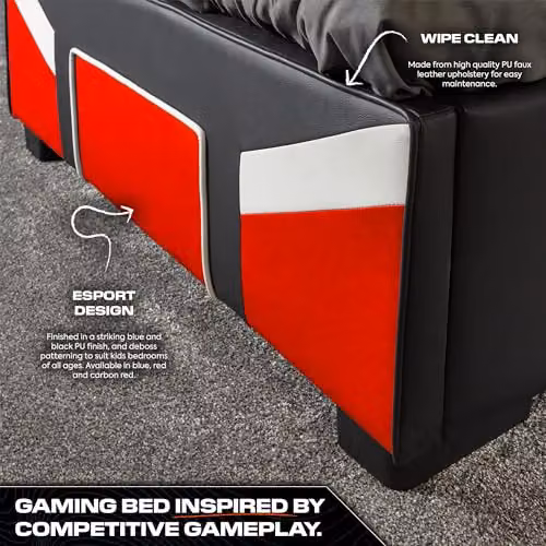 X Rocker Cerberus Gaming Ottoman Bed Frame, Upholstered Synthetic Leather with Lift Up Base, Red Black White, W/D/H: 120 x 190 x 92 cm – 3