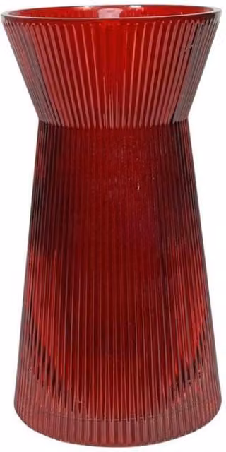 KDMD Red Tall Ribbed Sweetheart Glass Vase, Height: 26 cm