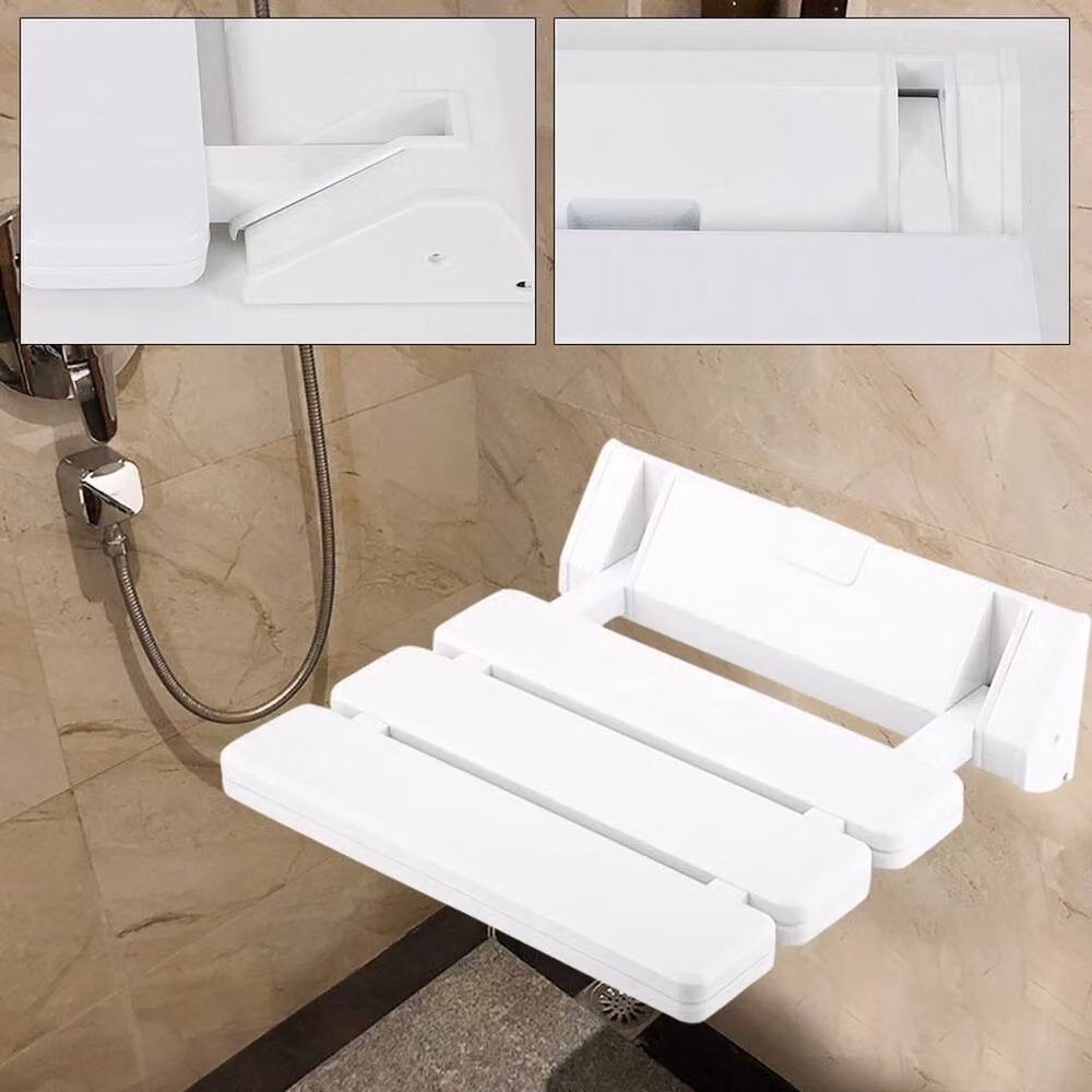 FLAVORA Wall Mounted Folding Shower Seat in White, Width: 180 cm, Drop: 180 cm – 2