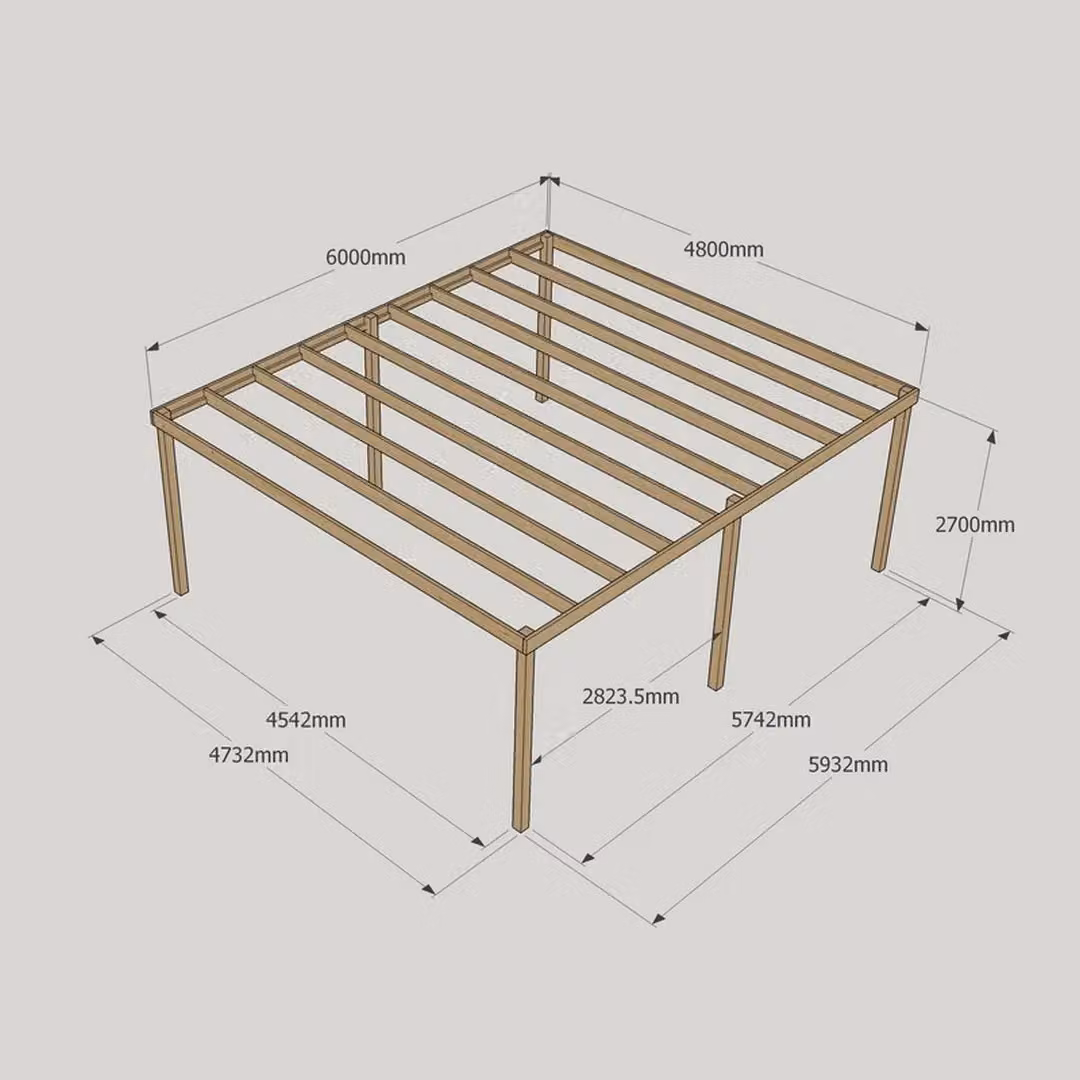 Rutland County Garden Furniture Ltd 6 Post Garden Pergola in Rustic Brown Wood, W: 600 cm, D: 480 cm, H: 270 cm – 4