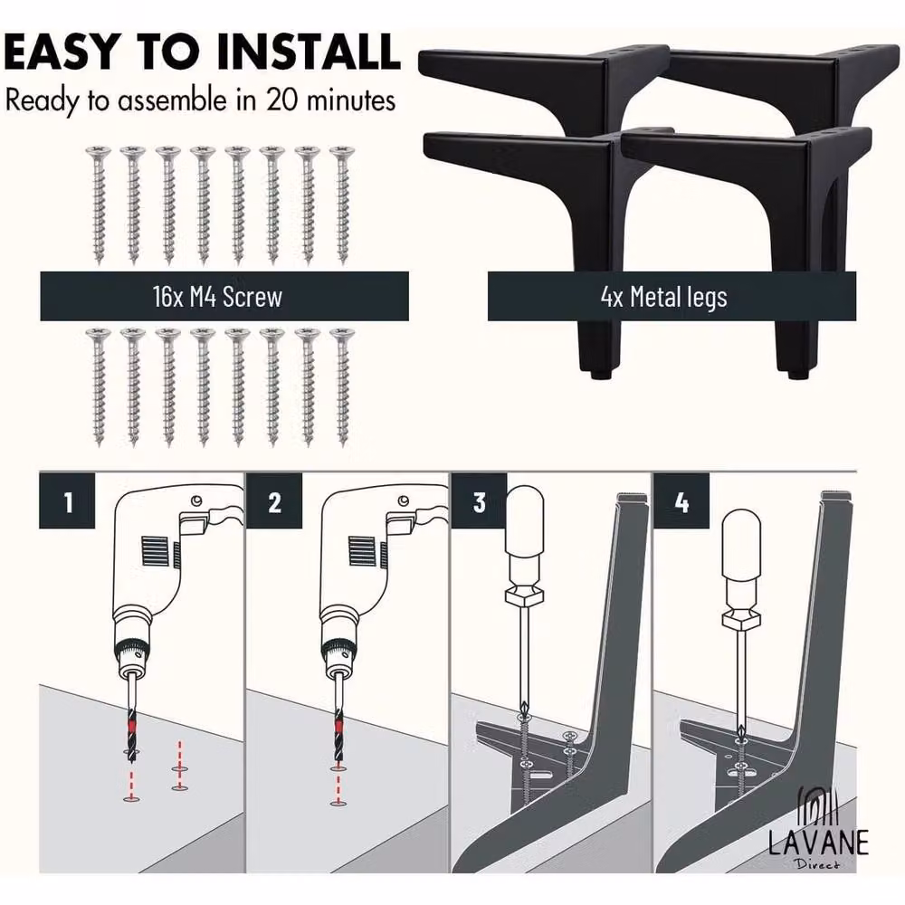 PAWNORA 8-Piece Black Metal Furniture Legs, 10.16 cm – 2