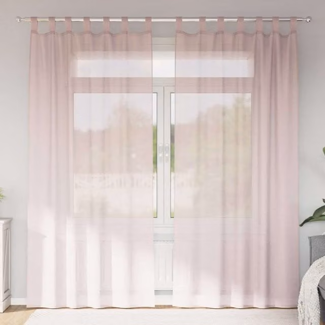 Berkfield Home Pink Voile Fabric Panel Curtains with Tabs, 2 Pack, W: 140 cm, H: 245 cm – 1