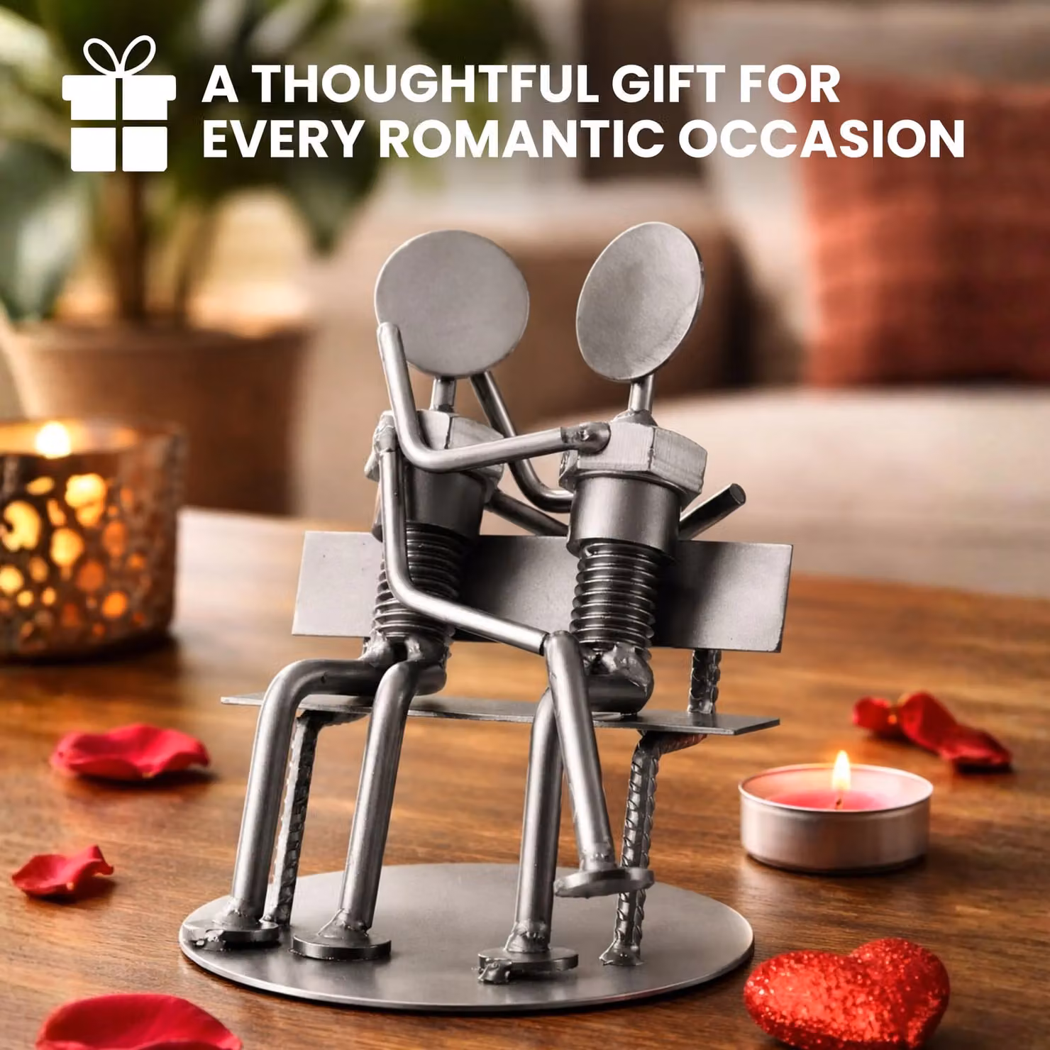 Novecrafto Nut and Bolt Sweethearts Sculpture, Silver Metal Romantic Figurine, H 13.0 cm x W 9.0 cm x D 1.0 cm – 5