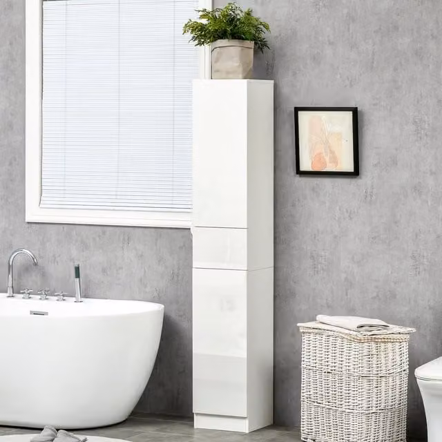 Kleankin Modern High Gloss Freestanding Tall Bathroom Cabinet in White, H 170.0 cm x W 30.0 cm – 1