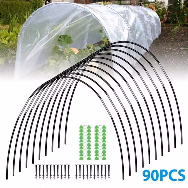NESTLUNE 90Pcs Black Flexible Garden Cloche Hoops Greenhouse Frame for Vegetable Gardens, W/D/H: 120 x 15 cm