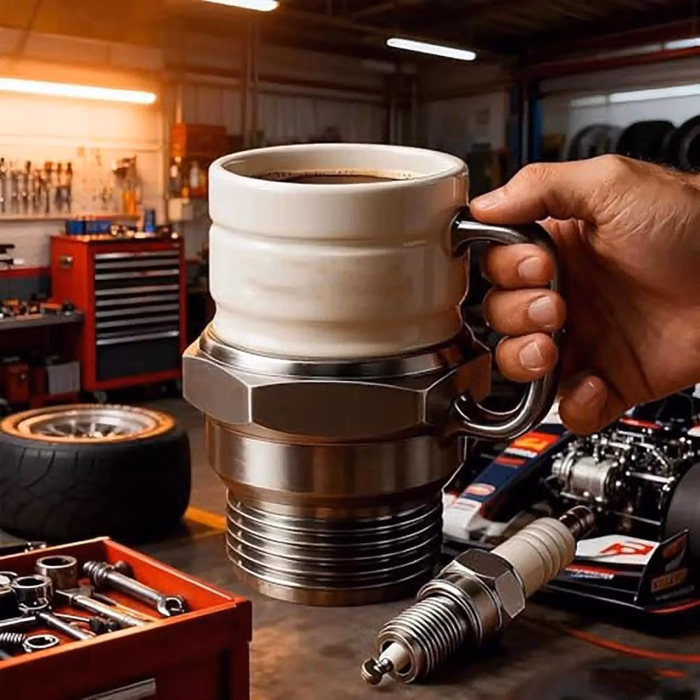 PAWNORA Funny Spark Plug Ceramic Mug in Silver and White – 3