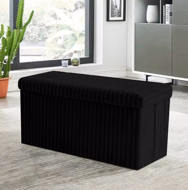 GAVENO CAVAILIA Black Upholstered 2 Seater Storage Bench Ottoman