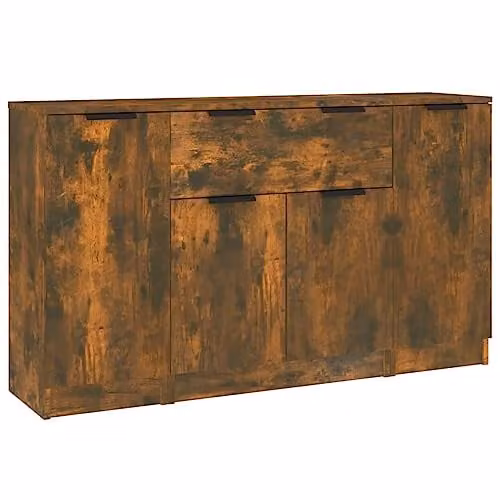 vidaXL Set of 3 Smoked Oak Sideboards in Engineered Wood for Living Room Storage, W/D/H: 70 x 30 x 30 cm
