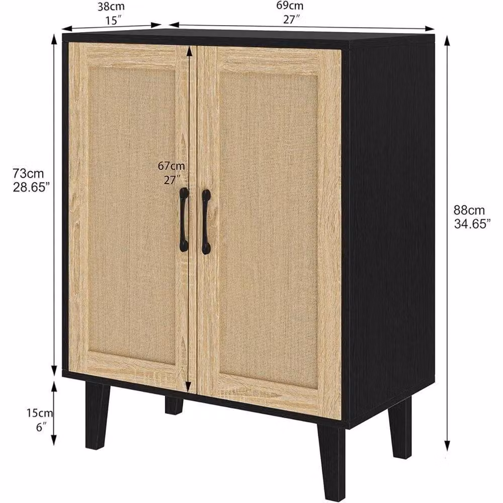 ERGOVEXA Mid-Century Black 2-Door Rattan Sideboard and TV Stand – 2