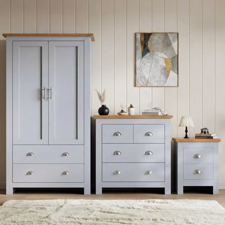 DHS Shaker 3 Piece Bedroom Set in Grey and White