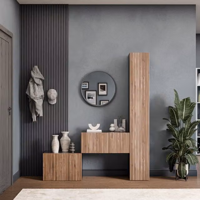 Decorotika Bologna Wall Mounted Entertainment Center in Black and Alina Pattern