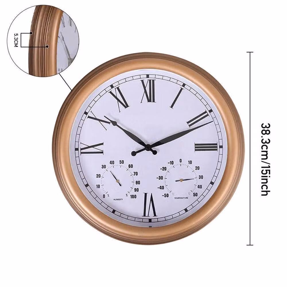 PAWNORA Brown Round Outdoor Garden Wall Clock, Diameter: 38.1 cm – 2