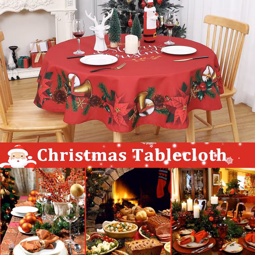 London Boutique Red Floral Round Christmas Tablecloth, Diameter: 152.4 cm – 2