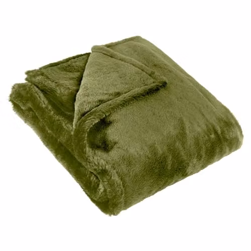 Furn Kallu Reversible Double-Sided Faux Fur Throw in Green, W: 150 cm, L: 200 cm