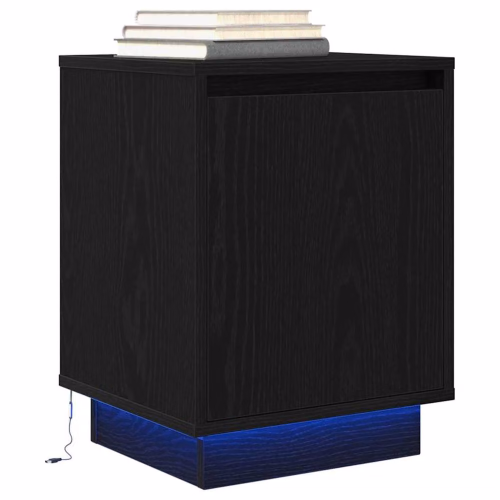 Berkfield Home Modern Black Bedside Cabinet with Integrated LED Lights, W/D/H: 38 x 34 x 50 cm – 2
