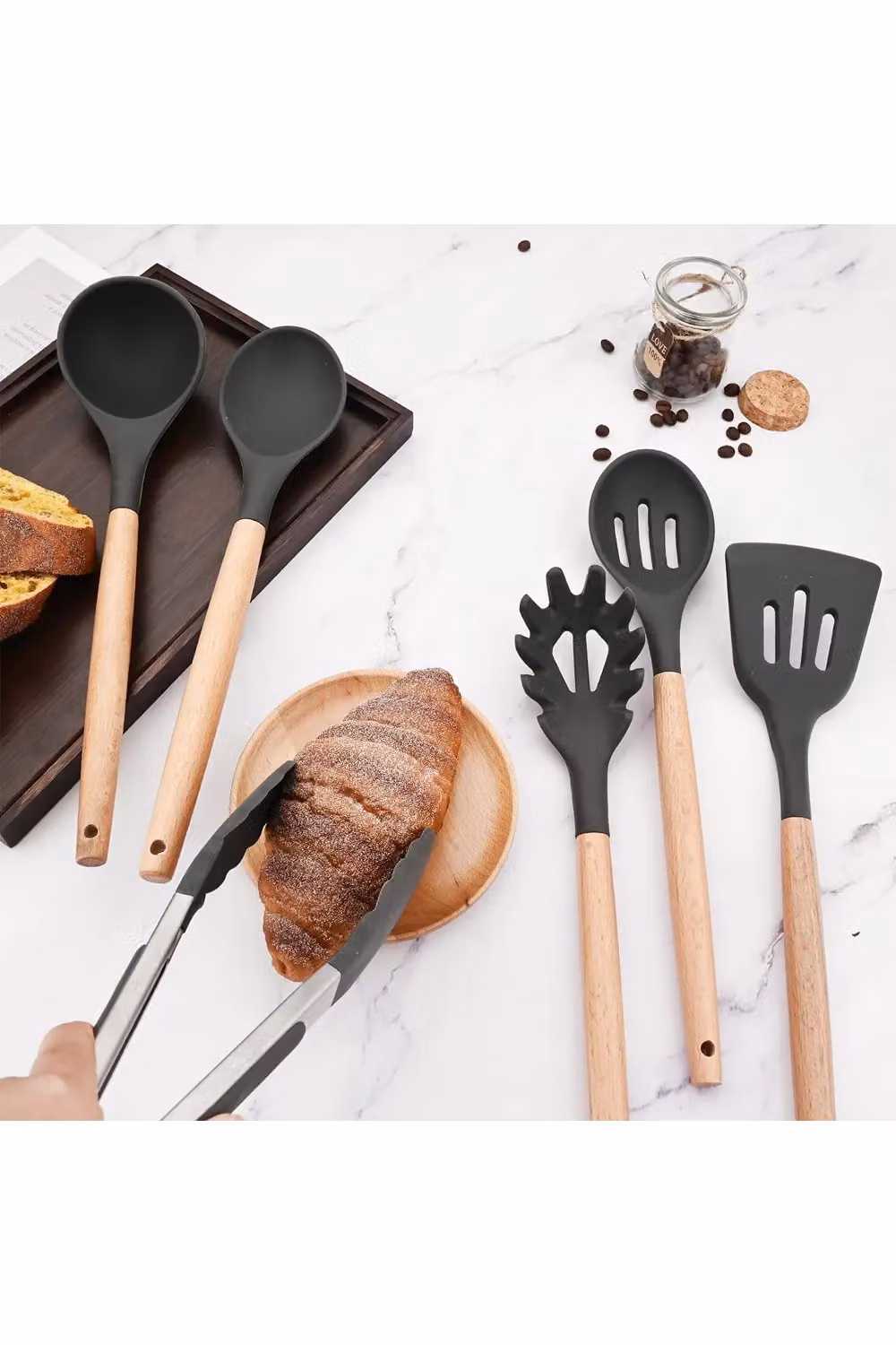 Livingandhome 11 Piece Black Silicone Kitchen Utensil and Nonstick Cookware Set – 4