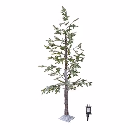 Samuel Alexander 8ft (2.40m) Tall Light up Christmas Snow Tree with 412 Warm White LEDs in White and Brown, H: 240 cm, W: 80 cm, D: 80 cm – 3