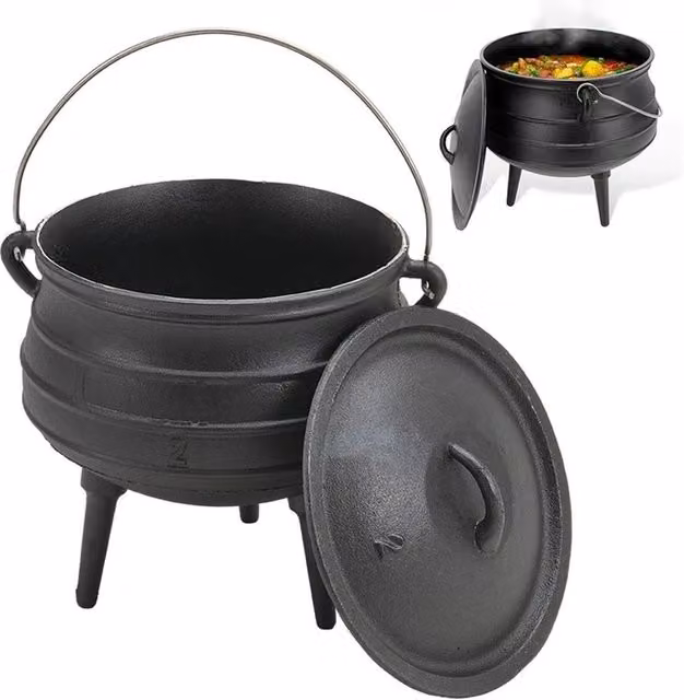 Nordara 3L Pre-Seasoned Black Cast Iron Potjie African Stew Casserole Pot – 1