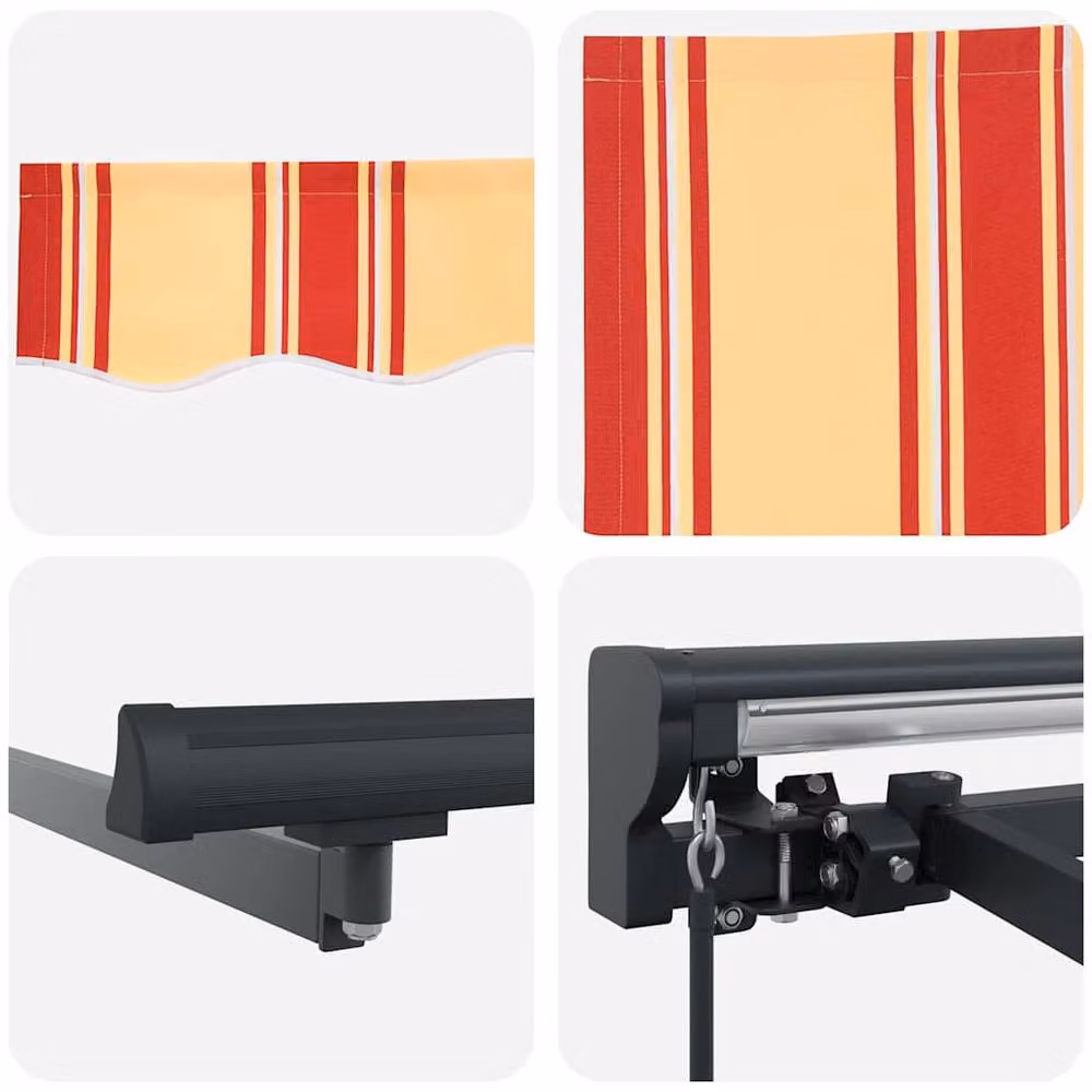 Berkfield Home Manual Retractable Folding Arm Awning in Yellow and Orange Striped Polyester, W/D/H: 300 x 250 cm – 4