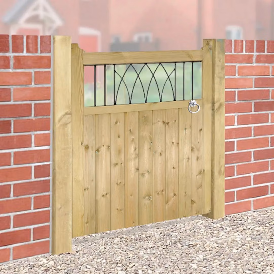 Burbage Iron Craft Windsor Low Single Garden Gate, Pressure Treated Wood and Steel, Brown, W: 75 cm, H: 120 cm