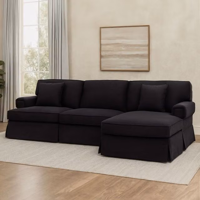 Fifty Five South Modern L-Shape Black Velvet Right Facing Three Seat Sofa with Scatter Cushions, W/D/H: 273 x 165 x 90 cm – 2