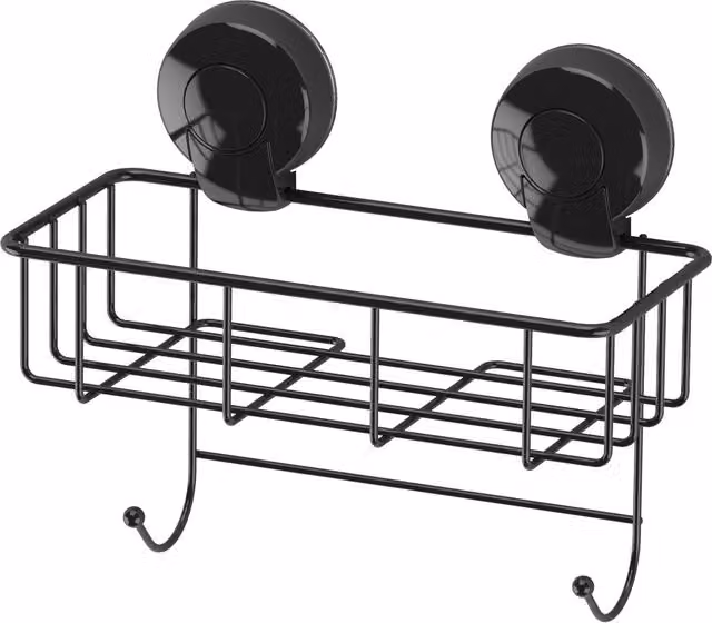 Showerdrape Suctionloc Black Steel Suction Wall Mounted Sponge Basket
