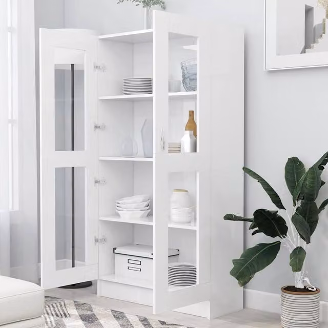 Berkfield Home Vitrine Cabinet in White with Glass Doors, W/D/H: 82.5 x 30.5 x 150 cm