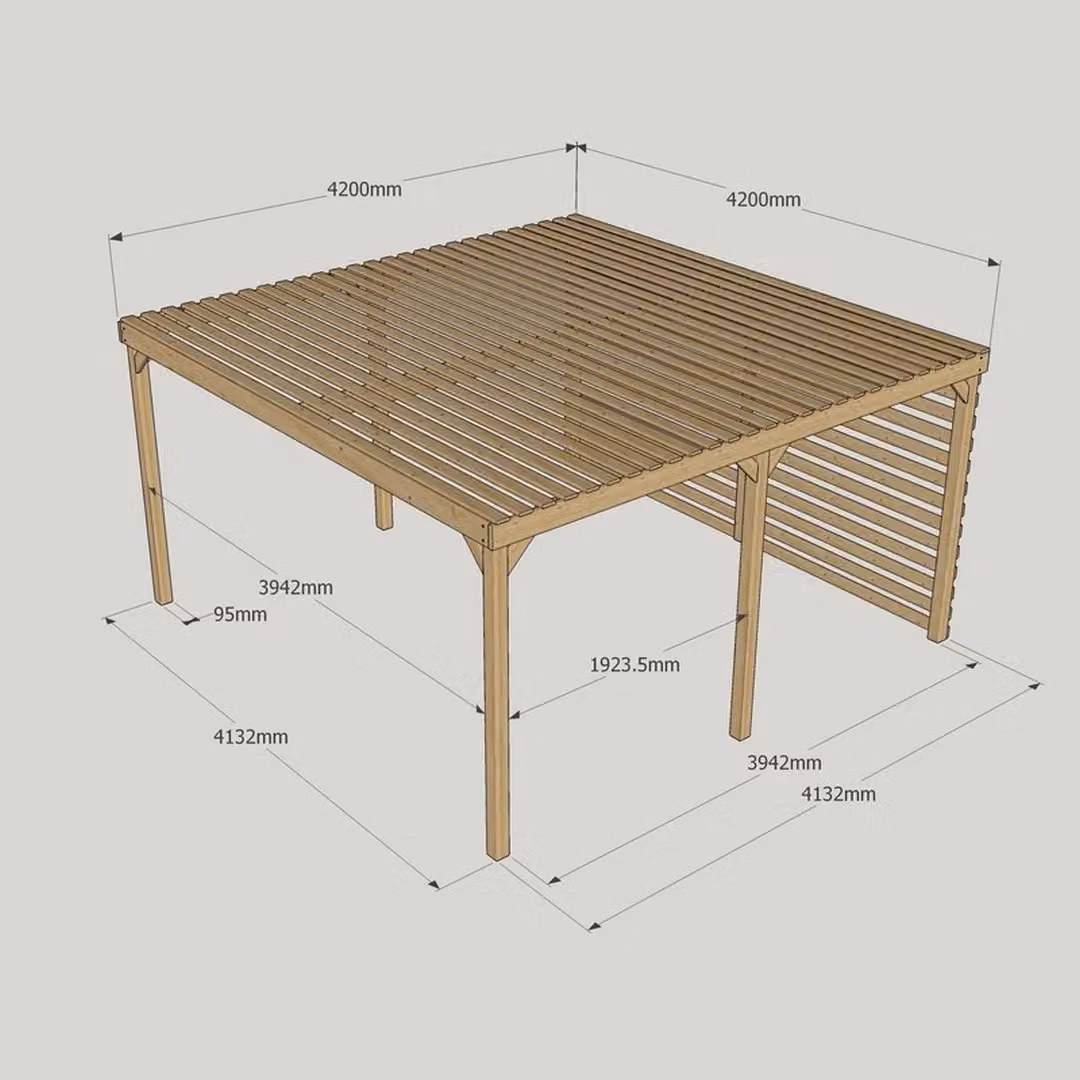 Rutland County Garden Furniture Ltd Shade Pergola in Wood, Rustic Brown and Light Green, W: 420 cm, D: 420 cm, H: 270 cm – 6