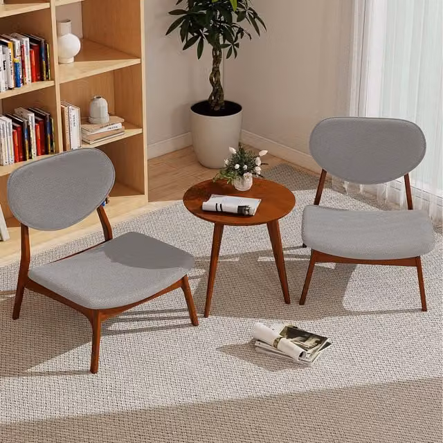COSTWAY Mid-Century Accent Chairs and Table Set in Grey