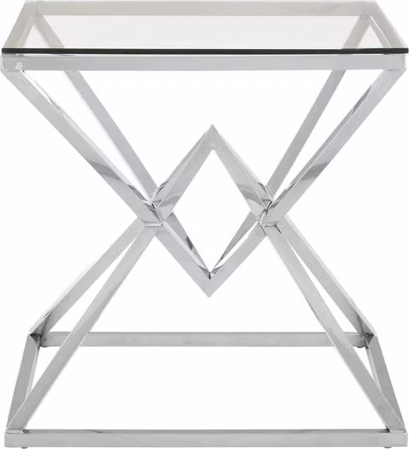 Interiors by Premier Orsina Square Silver Geometric Accent Table with Glass Top