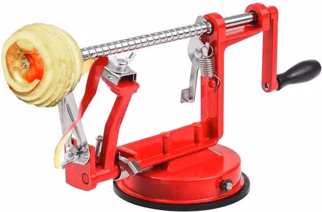 FLAVORA 3 in 1 Apple Peeler, Cutter and Slicer in Red and Silver with Non-Slip Base
